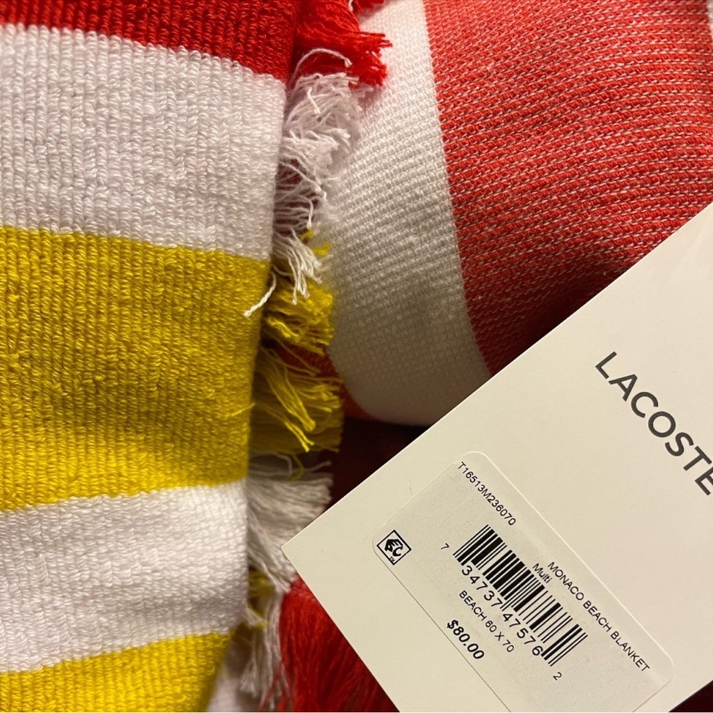 Lacoste Monaco Cotton Yarn-Dyed Stripe Jacquard Oversized Beach Blanket - Picture 4 of 4